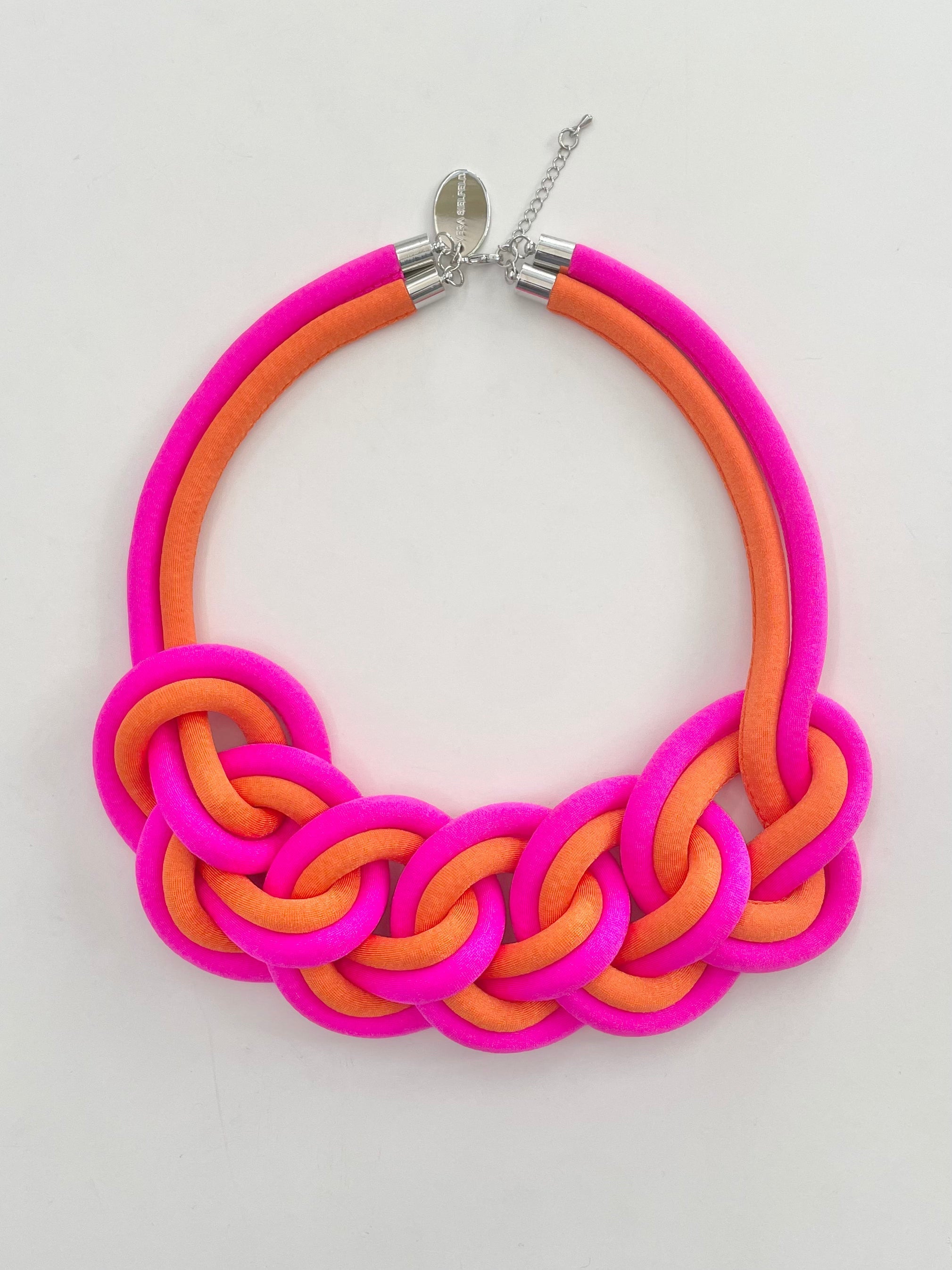 Collar Cadena Doble fucsia chicle/naranjo